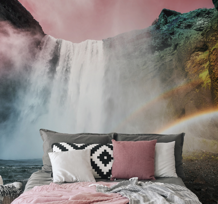 Huge waterfall red sky Waterfall Wall Mural - TenStickers