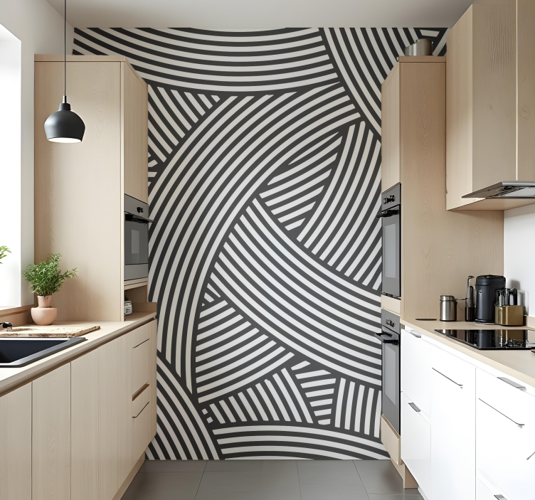 Interlacing black and white lines kitchen mural - TenStickers