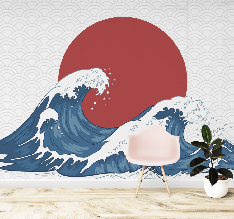 japanese wave vintage sea water wall mural - TenStickers