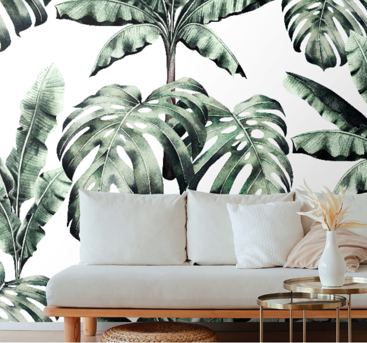 Jungle wall mural lush tropical foliage - TenStickers