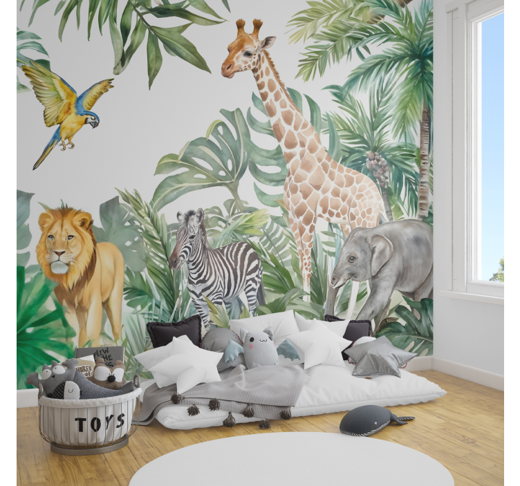 Tropical jungle wildlife wall mural - TenStickers