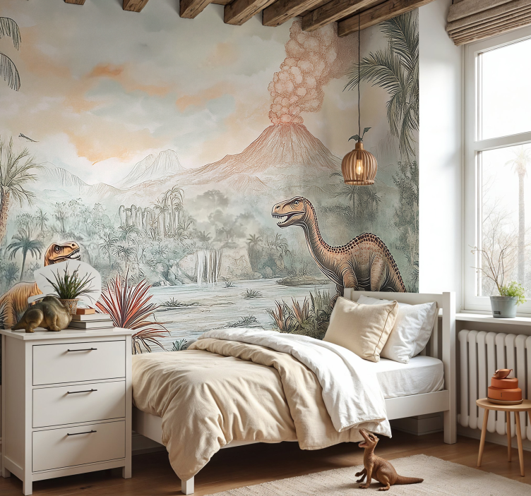 Jurassic landscape children wall mural - TenStickers