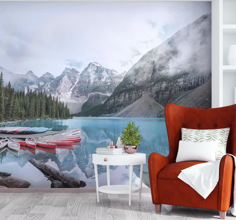 Lakeside Mountain View landscape mural wallpaper - TenStickers