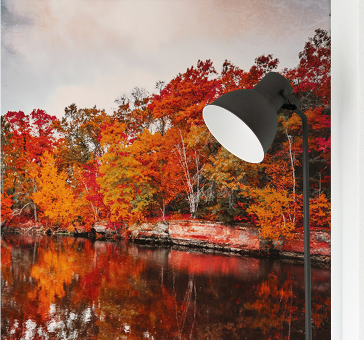 Landscape mural wallpaper autumn forest reflection - TenStickers