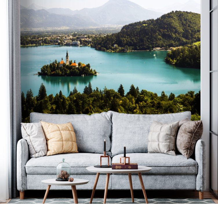 Landscape mural wallpaper bled lake island - TenStickers