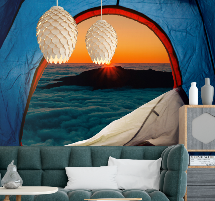 Landscape mural wallpaper mountain dusk view - TenStickers