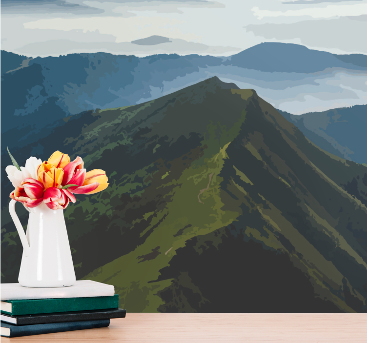 Landscape mural wallpaper mountain range vista - TenStickers