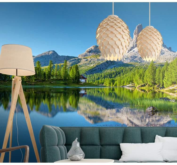 Landscape mural wallpaper mountain reflections - TenStickers