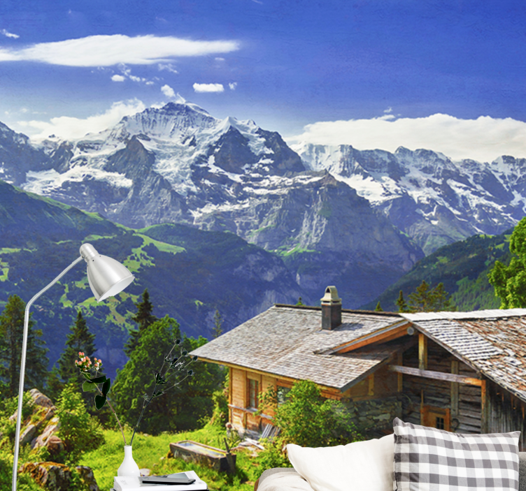 Landscape mural wallpaper mountain retreat scene - TenStickers