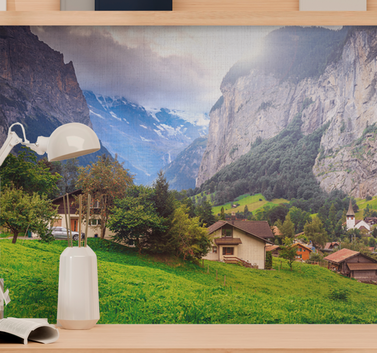 Landscape mural wallpaper mountain valley scene - TenStickers