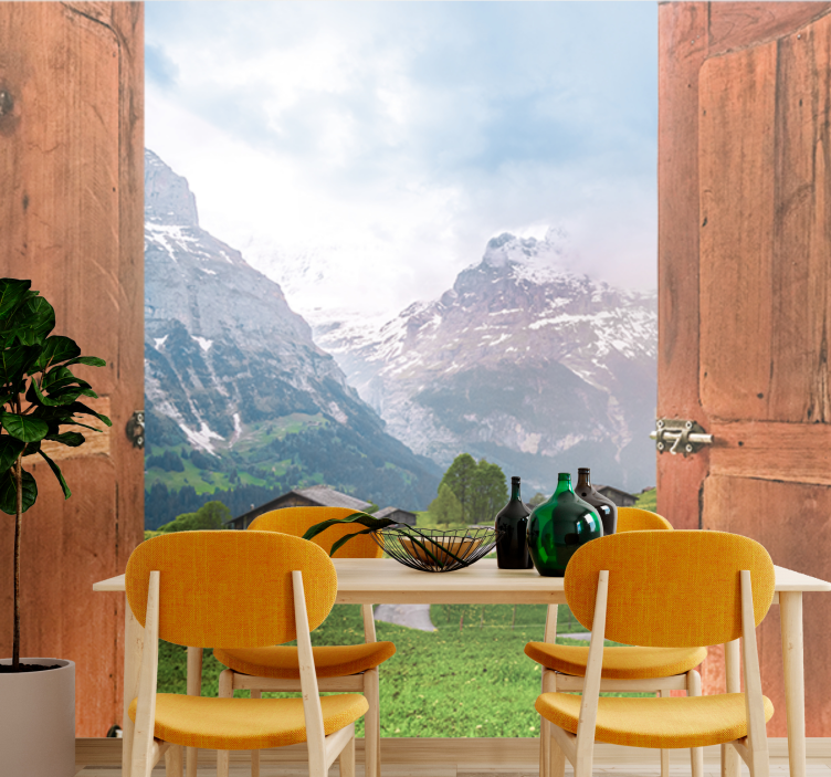 Landscape mural wallpaper mountain view entrance - TenStickers