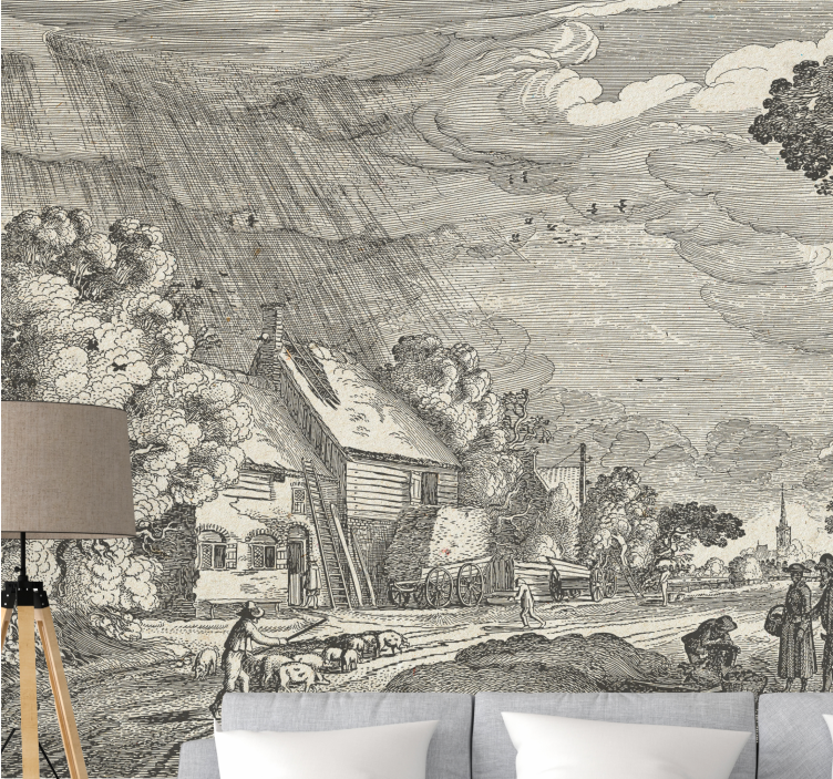 Landscape mural wallpaper rural scene illustration - TenStickers