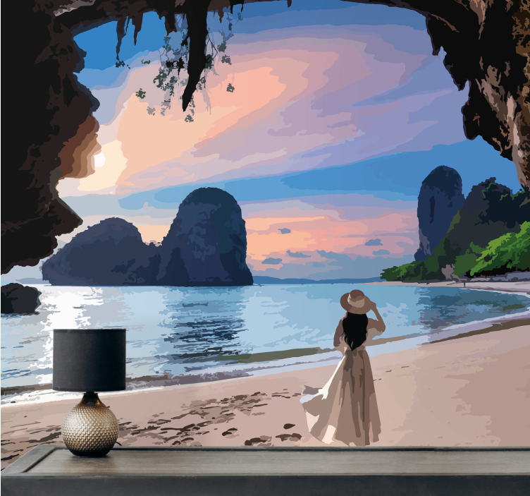 Landscape mural wallpaper serene beach escape - TenStickers