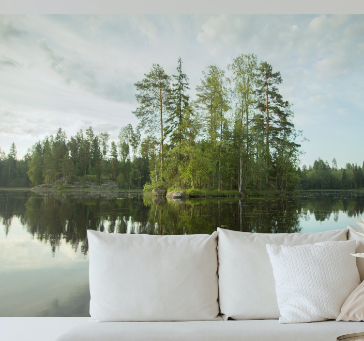 Landscape mural wallpaper serene forest reflection - TenStickers