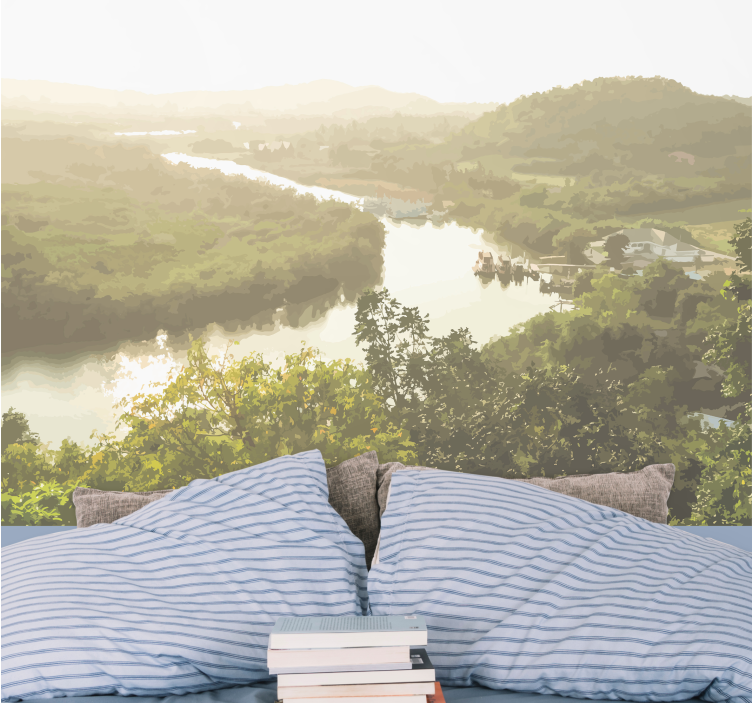 Landscape mural wallpaper serene river view - TenStickers