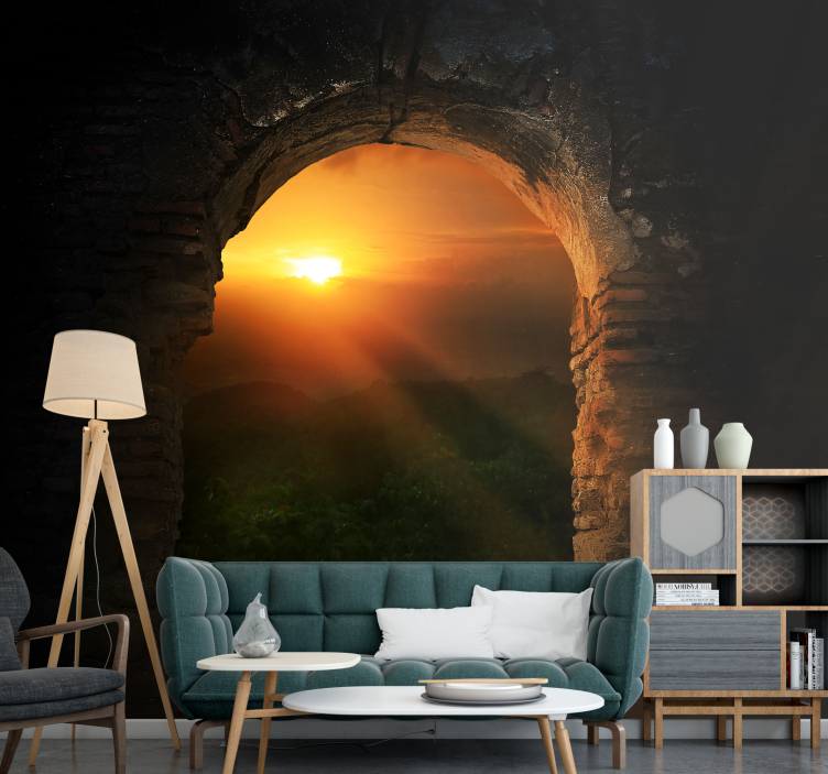 Landscape mural wallpaper sunset through arch - TenStickers