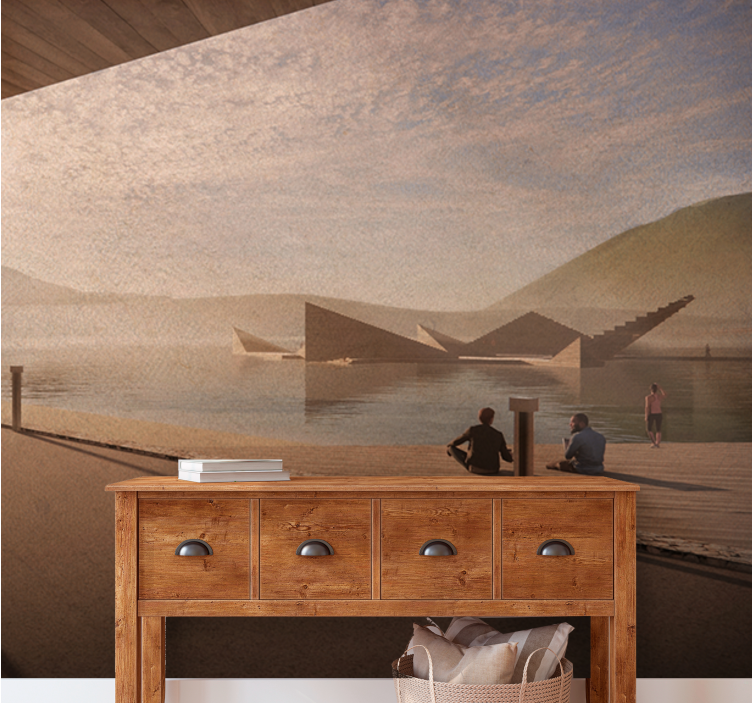 Landscape mural wallpaper tranquil lakeshore view - TenStickers