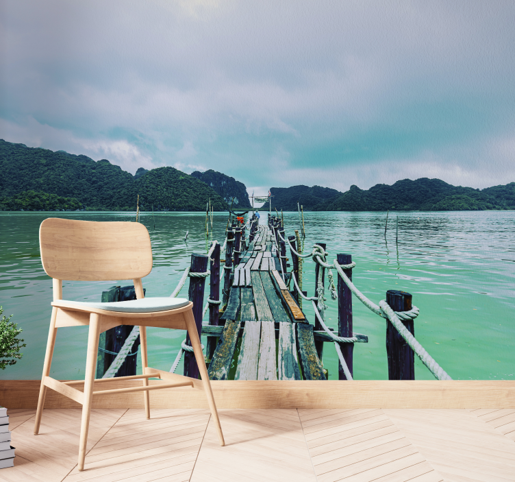 Landscape mural wallpaper tranquil pier view - TenStickers