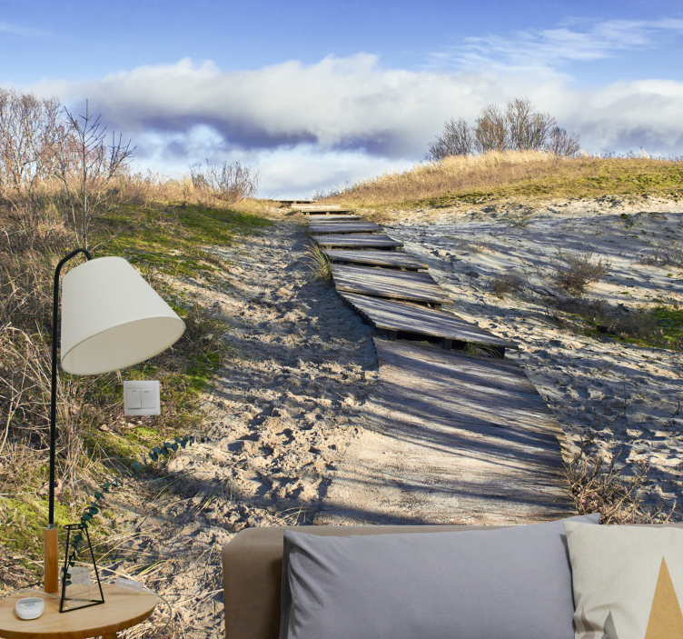 Landscape mural wallpaper wooden pathway scene - TenStickers