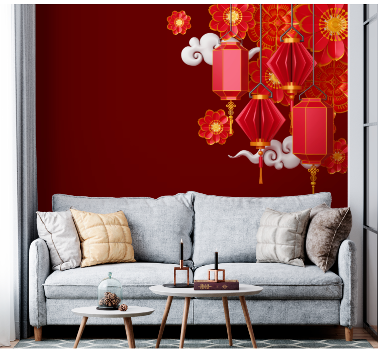 Lanterns and Flowers buddha mural - TenStickers