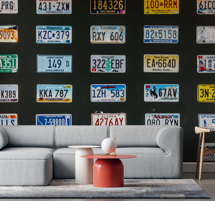 License plates vintage wall mural - TenStickers