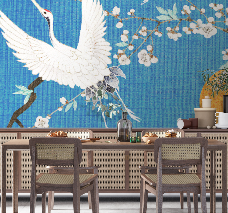 Lion mural elegant crane blossoms - TenStickers