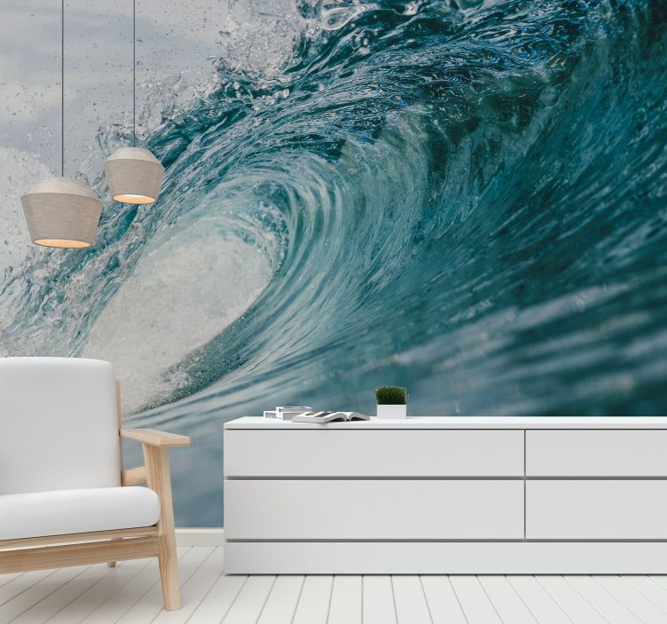 Living room great wave of the sea wall mural - TenStickers