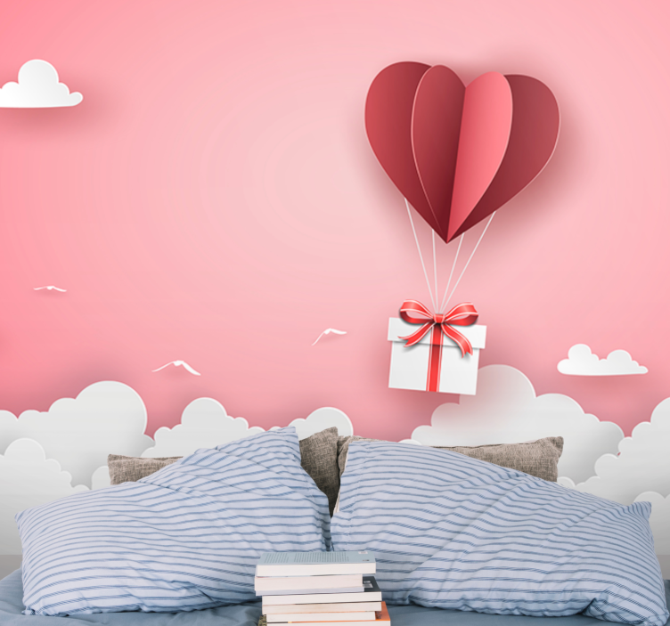 Love wall mural heart balloon present - TenStickers