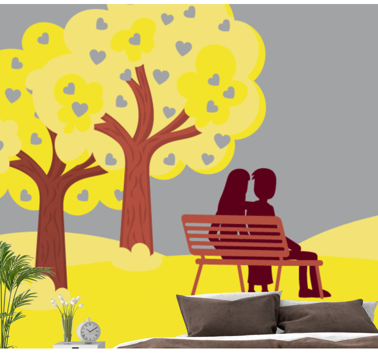 Love wall mural romantic couple silhouette - TenStickers