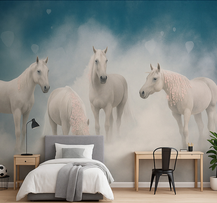 Magical white horses teenage wall mural - TenStickers