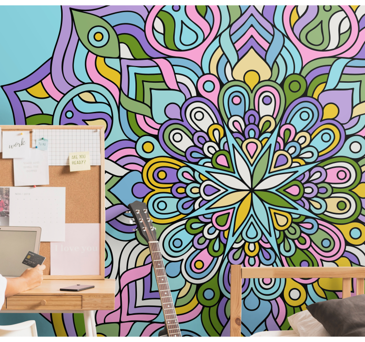 Mandala wall mural intricate geometric patterns - TenStickers