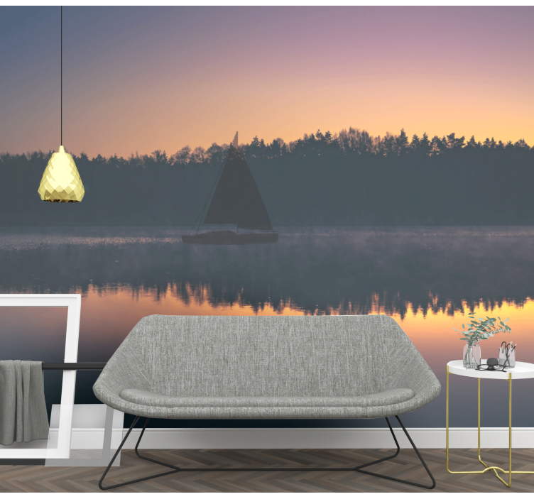 Mazury Sailboat Sunset lake wall mural - TenStickers