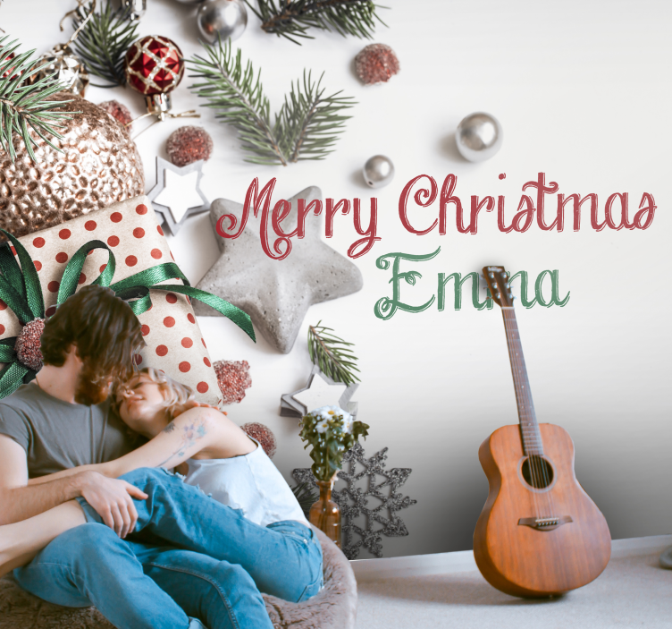merry xmas with name living room wall mural - TenStickers