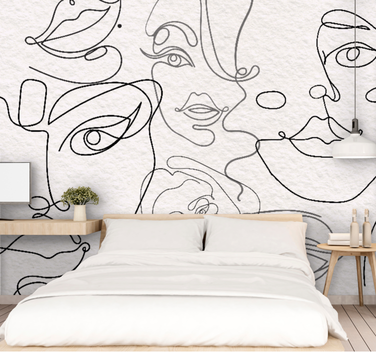 Minimalist faces lineart Marriage Wall Murals - TenStickers