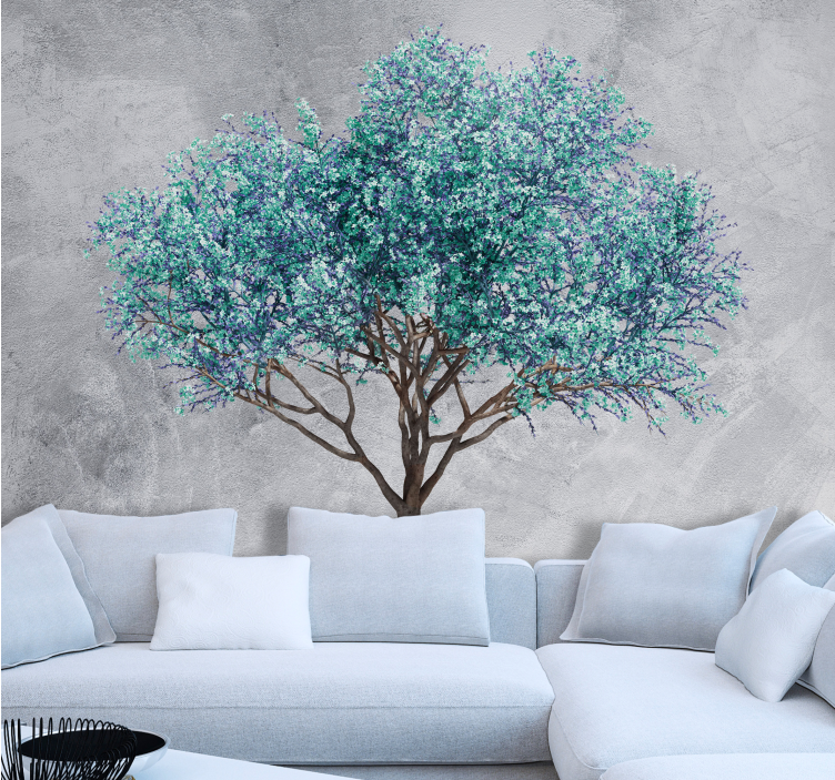 Minimalistic tree blue flower nature wall mural - TenStickers