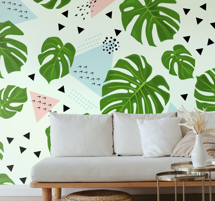 Monstera triangles nature wall mural - TenStickers