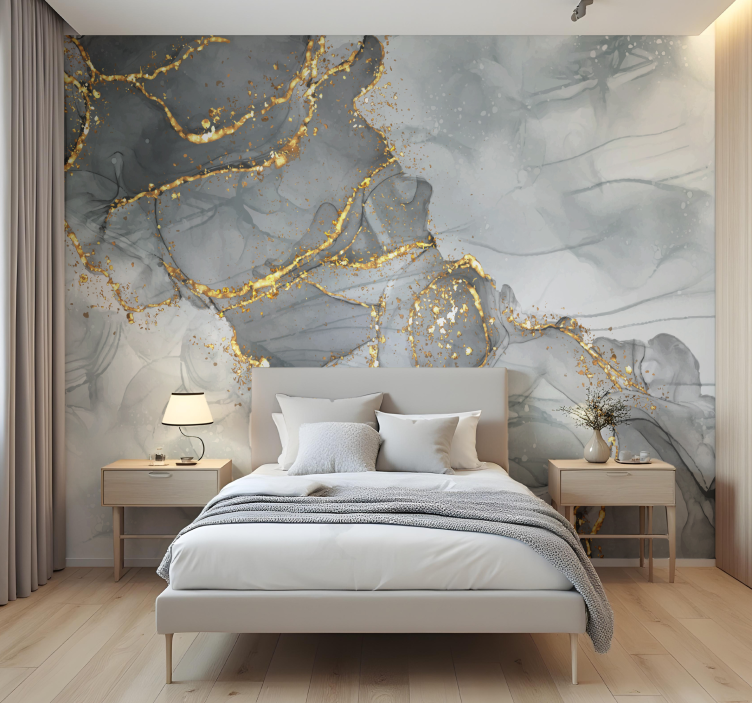Mosaik wall grey and gold master bedroom mural - TenStickers