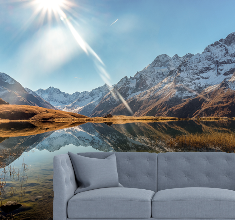 Mountain Lake Reflection landscape mural wallpaper - TenStickers