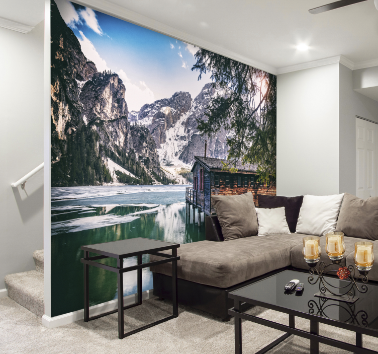 Mountain Lake View landscape mural wallpaper - TenStickers
