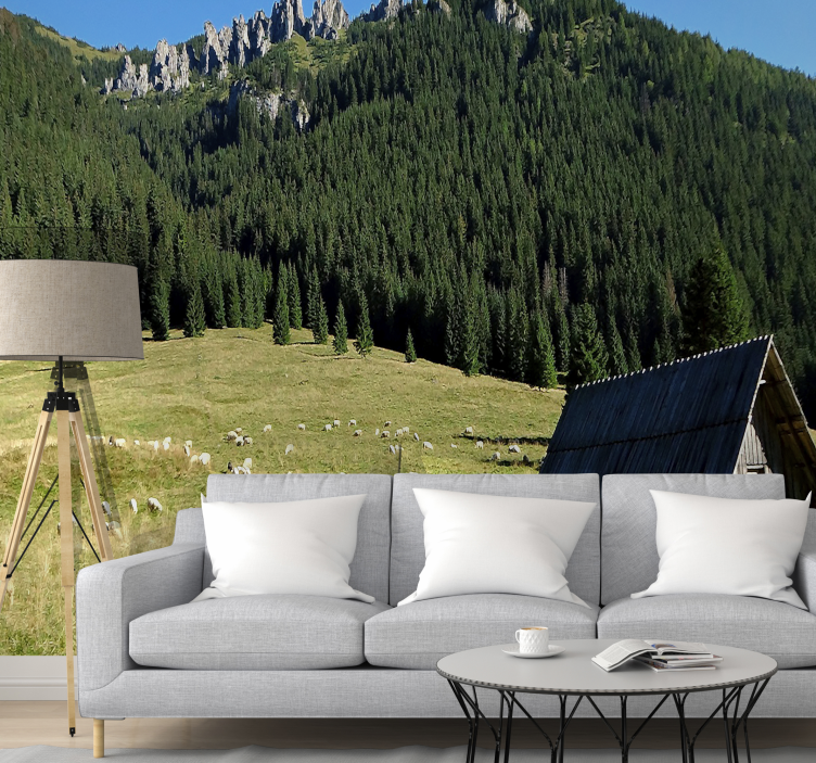 Mountainous Greenery Scene landscape mural wallpaper - TenStickers