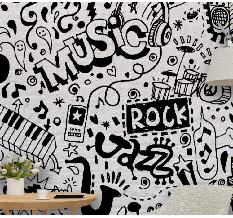 Music doodle music notes wall mural - TenStickers