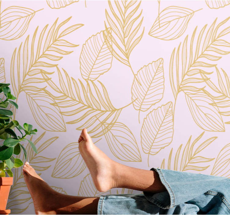Nature wall mural elegant leaf designs - TenStickers