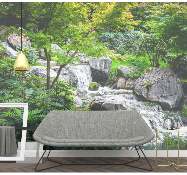 Nature wall mural flowing stream rocks - TenStickers