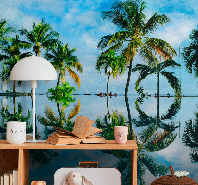 Nature wall mural lush palm reflections - TenStickers