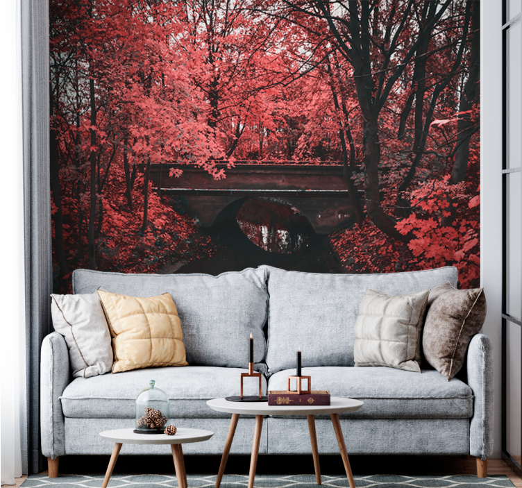 Nature wall mural red leafed forest - TenStickers