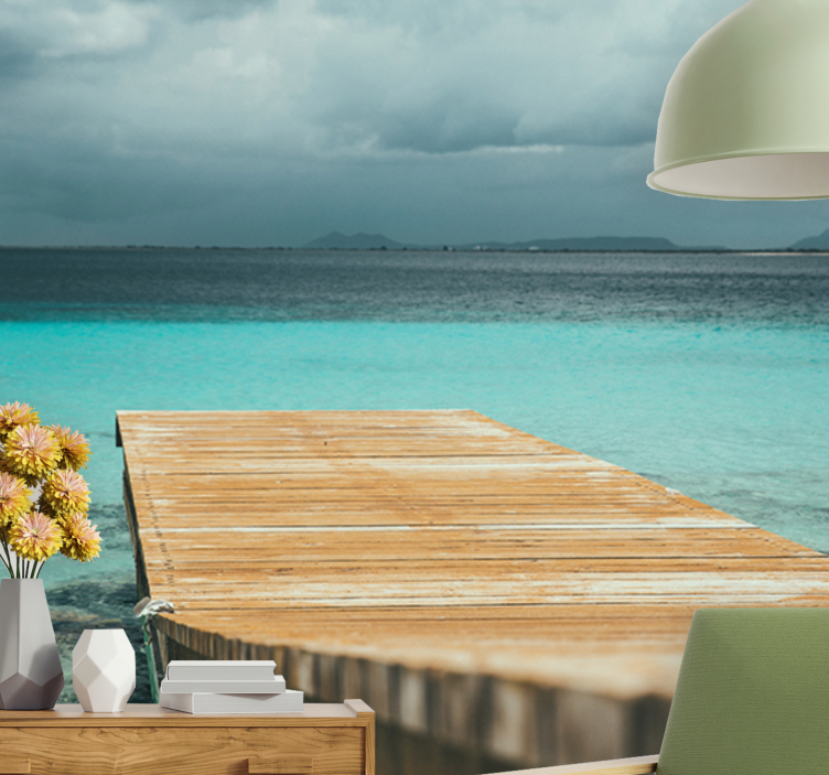 Nature wall mural serene seaside dock - TenStickers