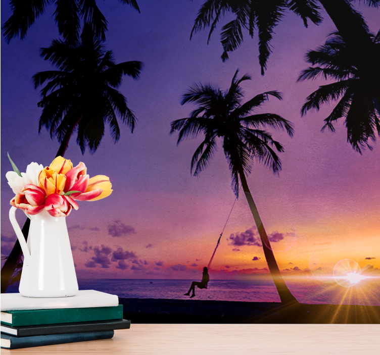 Nature wall mural sunset swinging palm tree - TenStickers