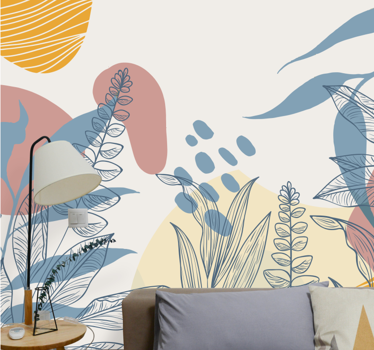 Nature wall mural with stylized plant designs - TenStickers