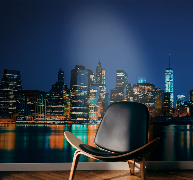 New york skyline at night wall mural - TenStickers