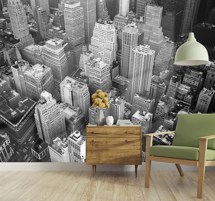 City wall mural New York Aerial Black and White - TenStickers
